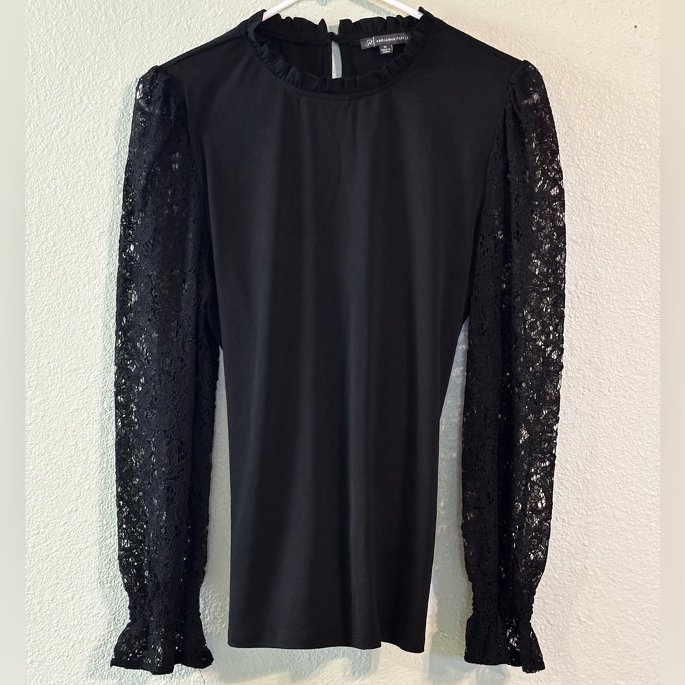 Adrianna Papell Black Lace Sleeve Blouse